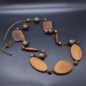 Linea by Louis Dell'Olio Brown Wood and Antique Gold Bead Necklace